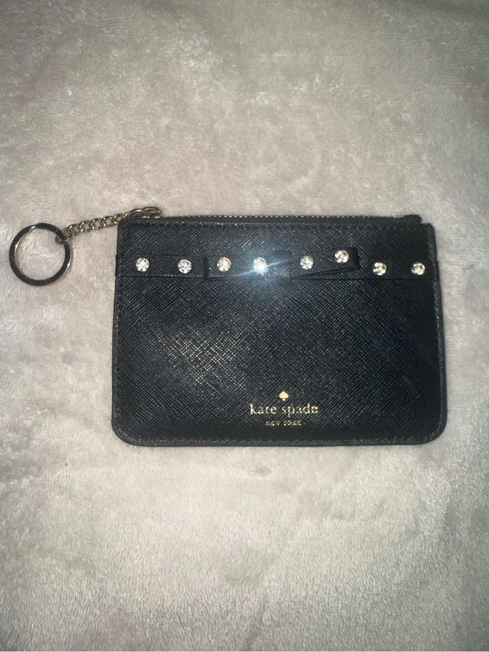 kate spade Black Rhinestone Card Holder Keychain